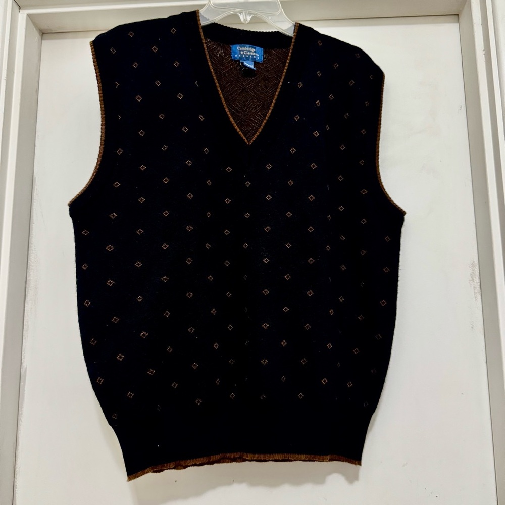 Cambridge Classics Mervyns Men's Sweater Vest Black/Brown Wool Blend SZ L